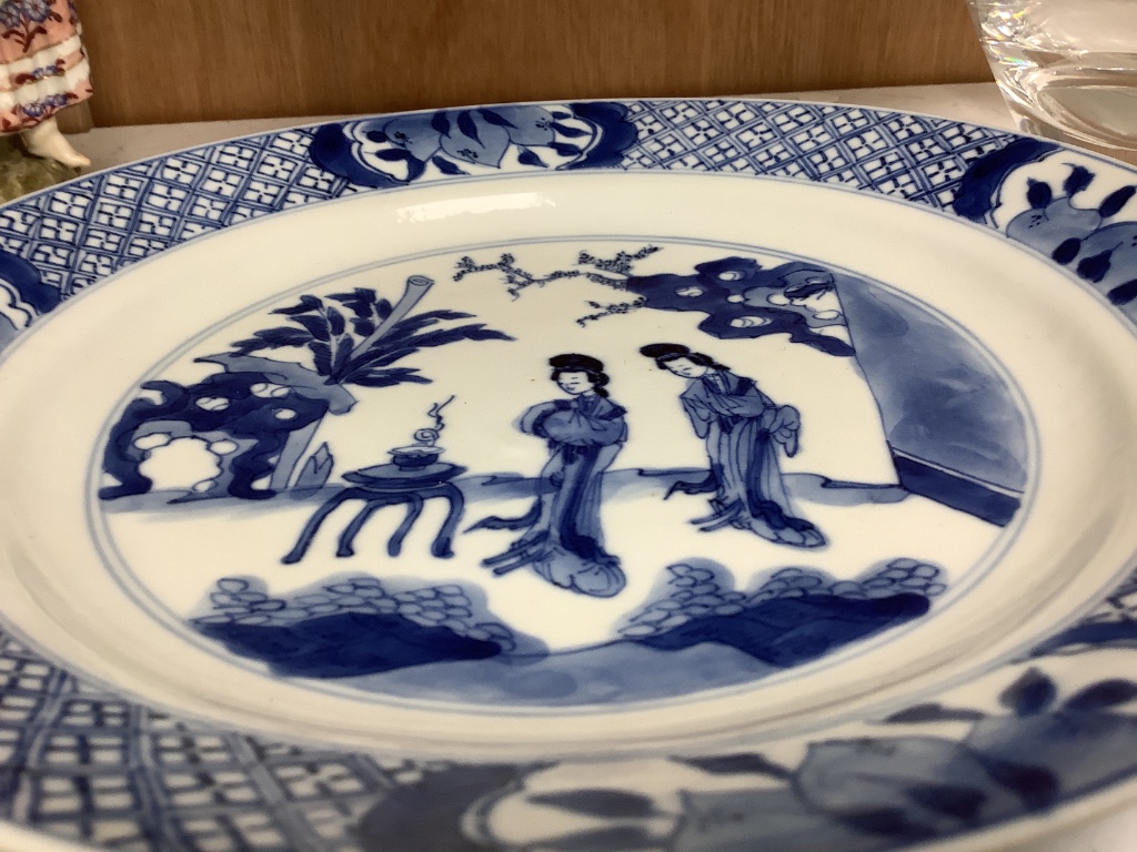 A Chinese Kangxi blue and white plate, diameter 21cm